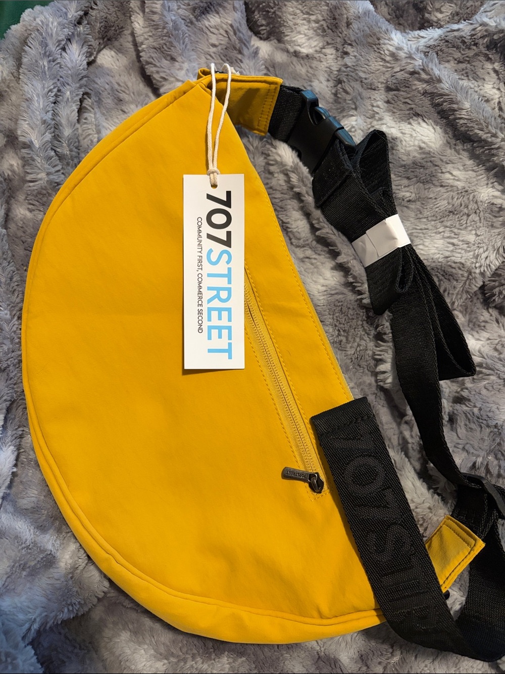 707 Street Yellow Crossbody crescent bag with Black Strap